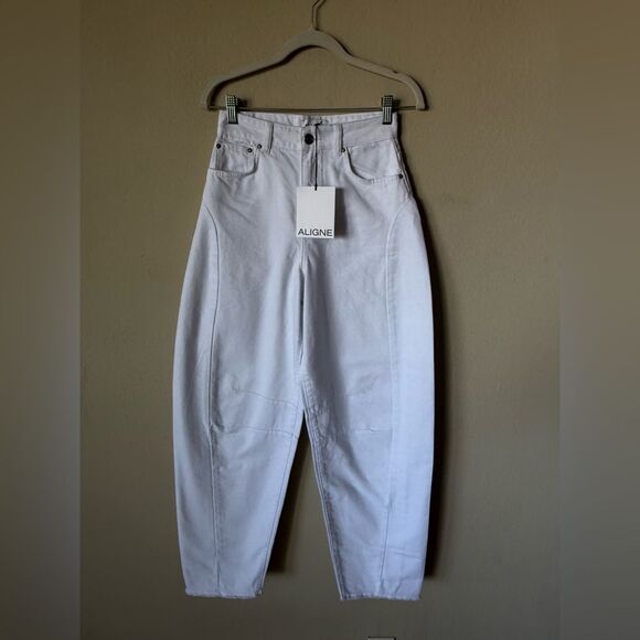 NWT Aligne Tommy Barrel Leg White Jeans High Rise Size 25 - Picture 10 of 13